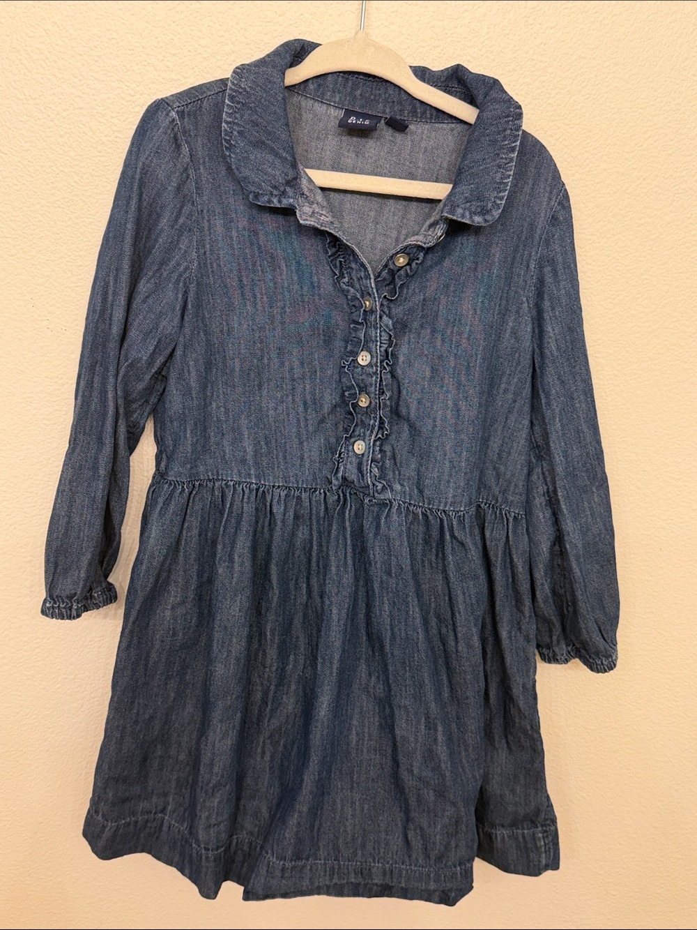 GAP girls Denim Ruffle-Front Dress in Blue